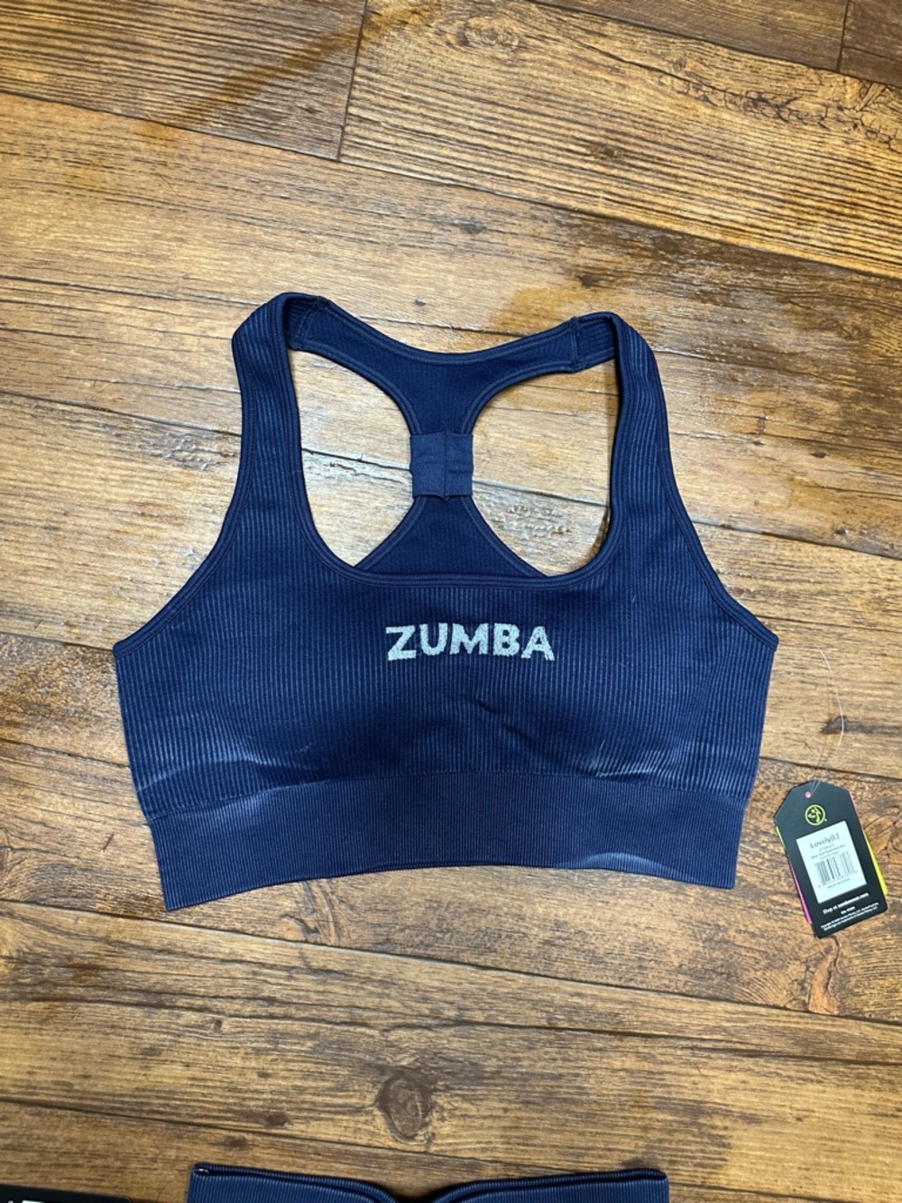 Zumba Fitness Navy Ribbed Racerback Sports Bra with Logo